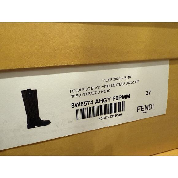 Fendi Filo FF Logo Zucca Monogram Jacquard Rockoko Chenille Knee High Boot - Picture 16 of 16